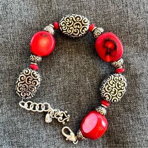 Brighton Women's Jewelry Full Moon Rising Red Stone & Silver Bead Bracelet